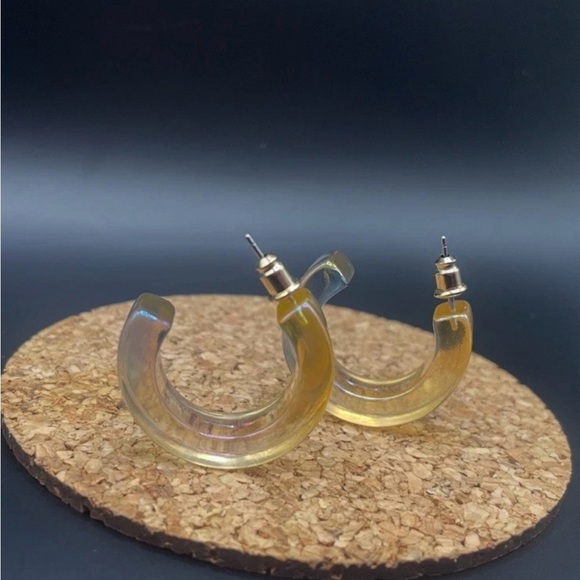 Iridescent Hoops Holographic Lucite Transparent Retro Earrings - Picture 1 of 5